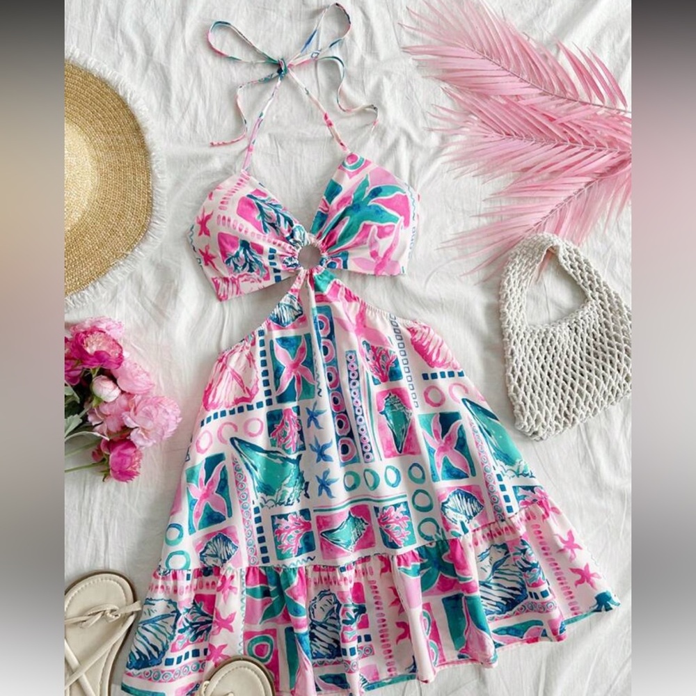 Seashell halter backless dress small